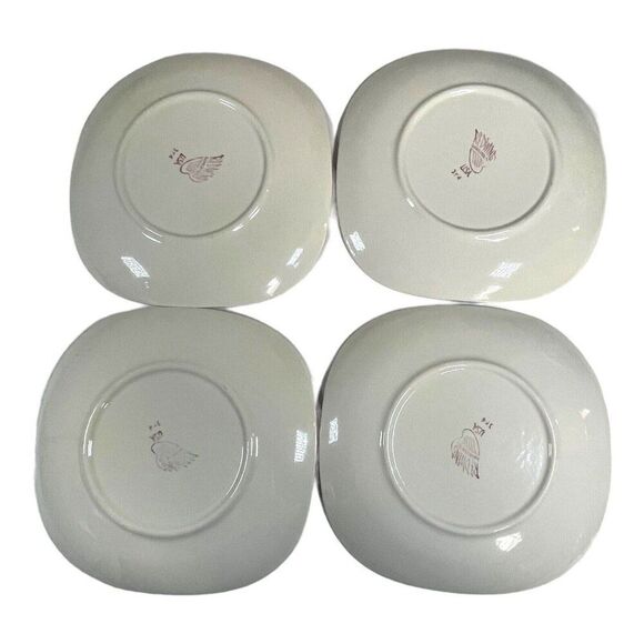 Set of 4 Red Wing Lotus Salad Bread Dessert Plates Square Concord Shape 7.25” - Picture 2 of 6